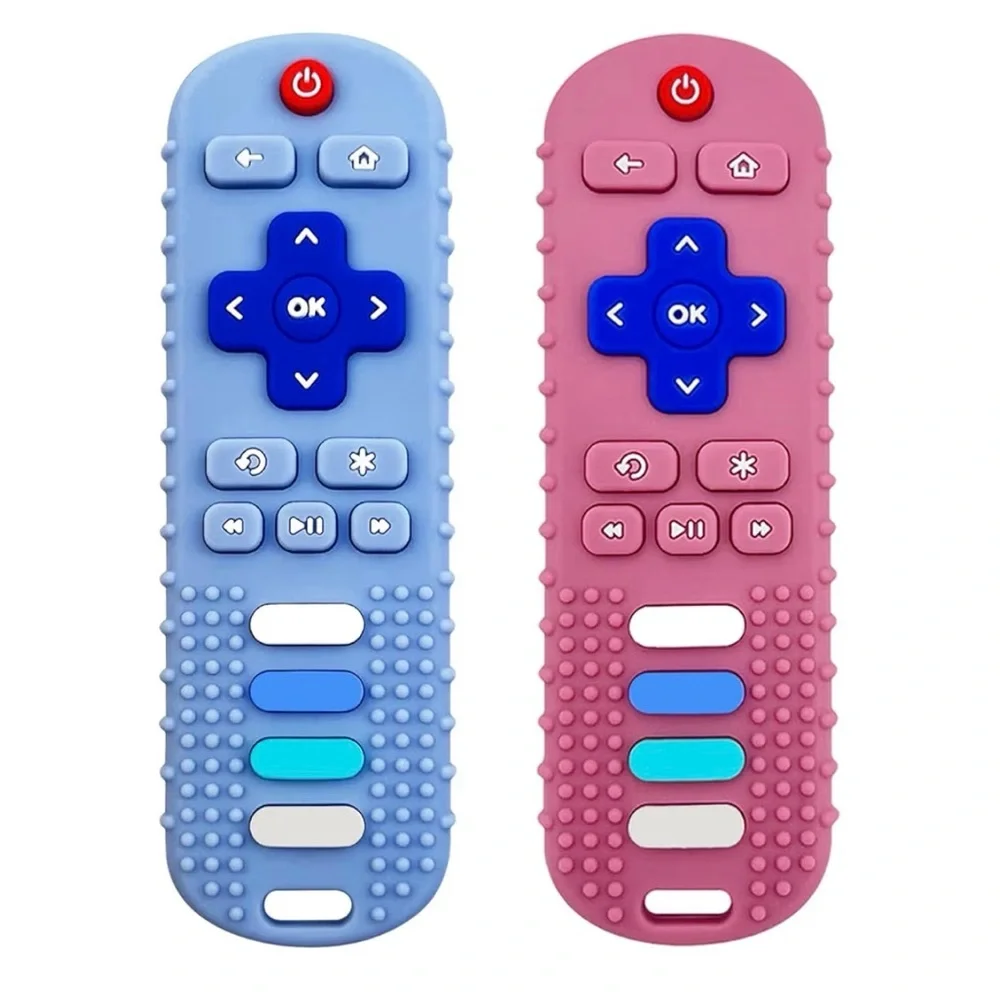 ROBBEAR Baby Pink&Blue Teething Remote Toy silicone 3/6/12/18 months chew